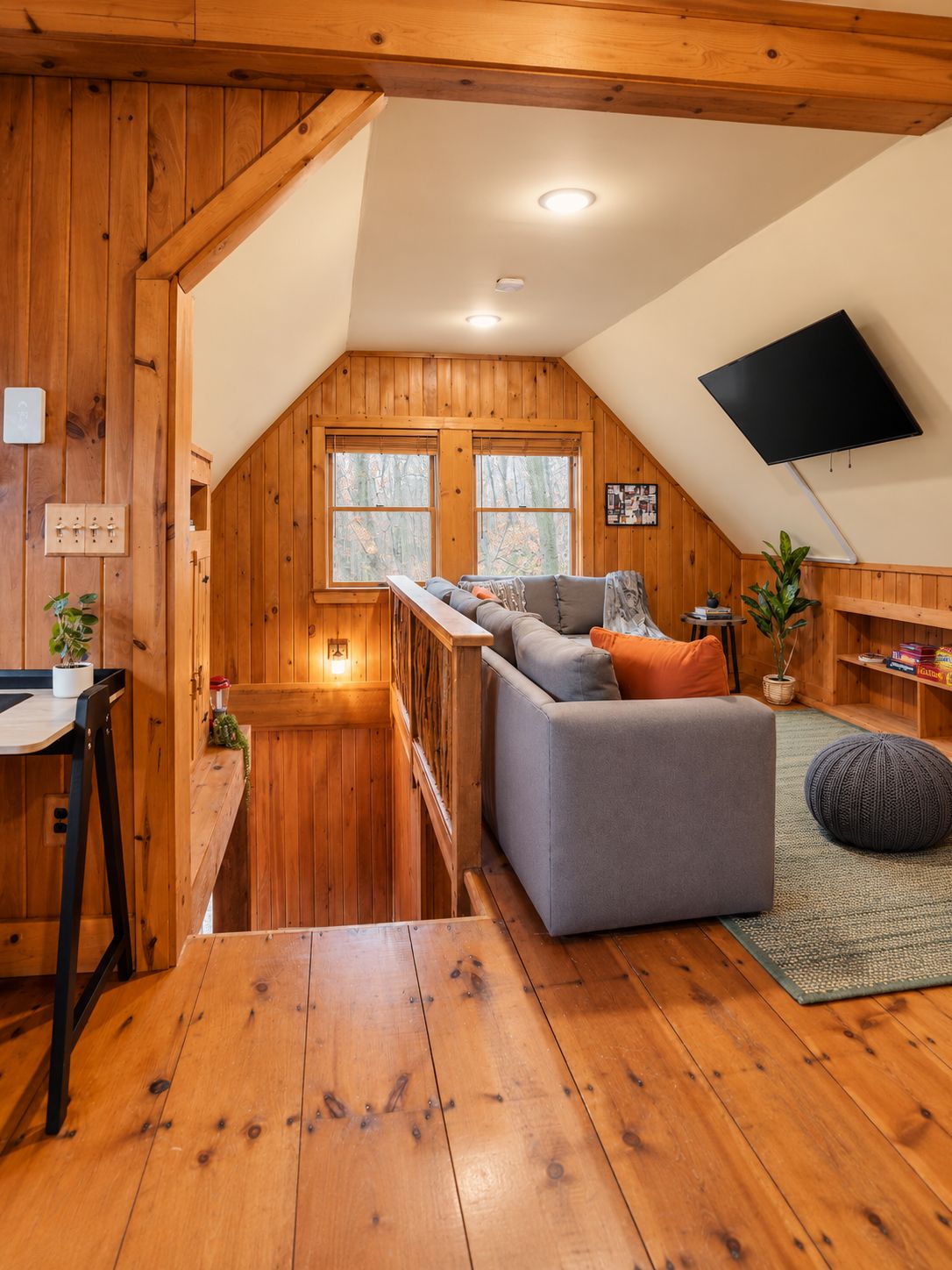 Make yourself at home in either the couch area, the work station nook, or the unbelievably comfy beds.