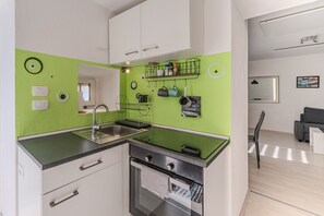 Fridge, oven, stovetop, electric kettle