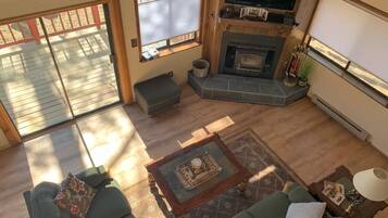 Smart TV, fireplace, video games, DVD player
