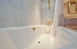 Combined shower/tub, hair dryer