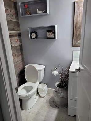 Duschwanne, Haartrockner, Handtücher, Toilettenpapier