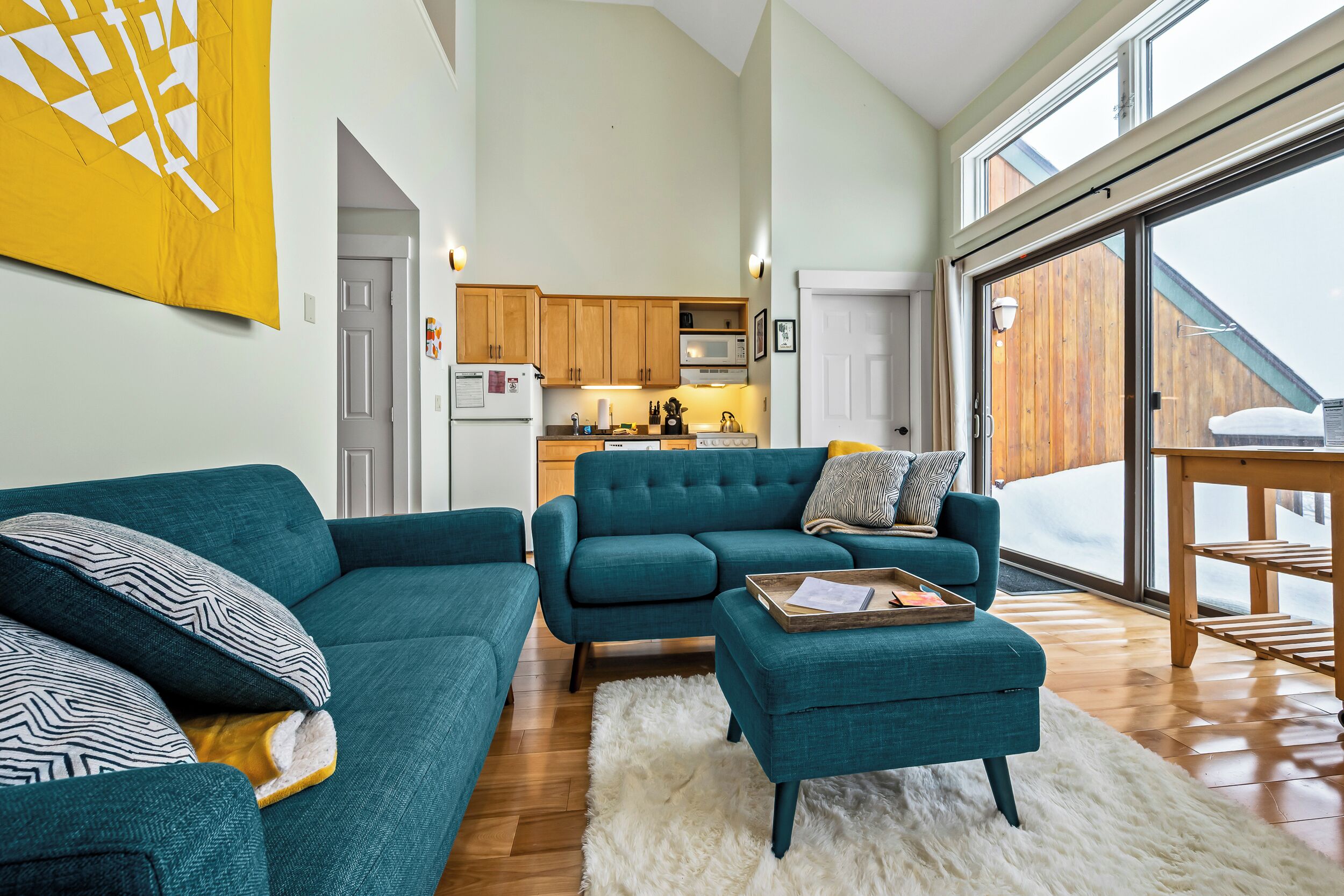 TV, fireplace, books, stereo