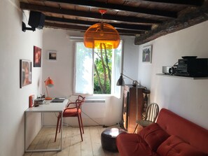 TV, fireplace, DVD player, books
