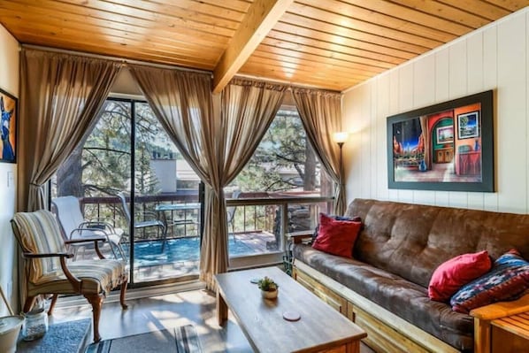 TV, fireplace - Tree Top - Cozy, quiet, tiny 2nd-story, private condo for 1 or 2 (Angel Fire)