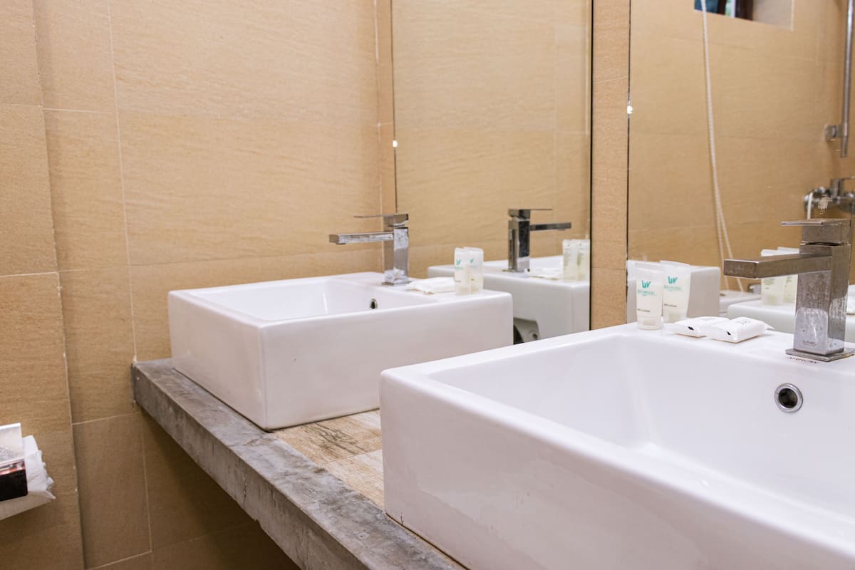 Regendusche, umweltfreundliche Kosmetikartikel, Haartrockner, Bidet