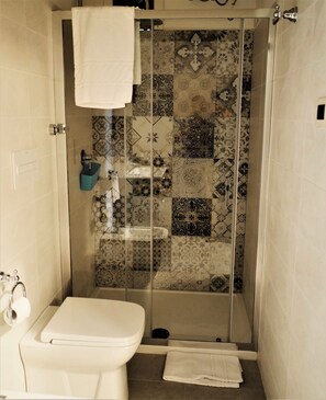 Regadera, secadora de cabello, bidet, toallas 