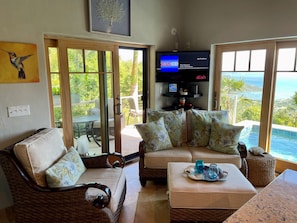 Smart TV - MandeVilla Cottage at Ixora spectacular views AC in bedroom mid island location. (St.John)
