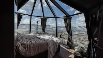 Premium bedding, Select Comfort beds, desk, laptop workspace