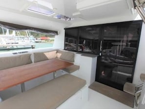 Outdoor dining - Vacation/Sail in Style: Luxurious Catamaran "SeAtitudes" Dream Vacation (Charlotte Amalie)