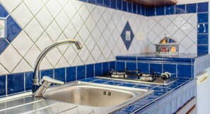 Fridge, oven, stovetop, cookware/dishes/utensils