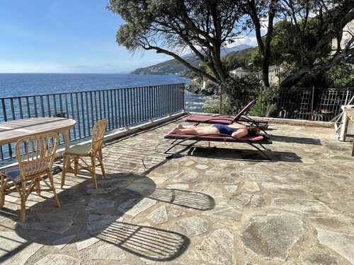 A large terrace overlooking the sea