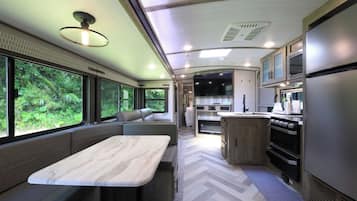 Fridge, microwave, stovetop