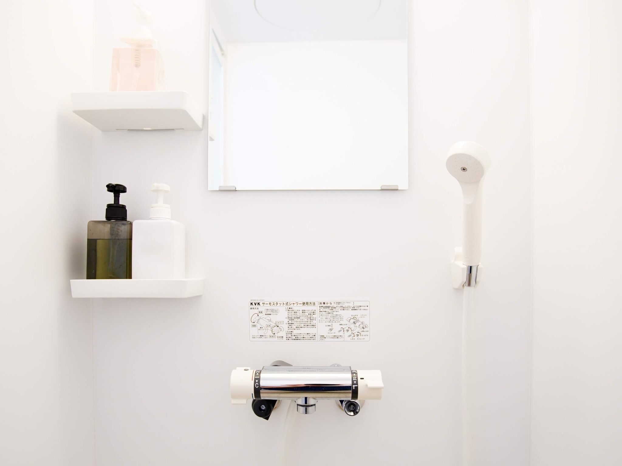 Hair dryer, towels, shampoo