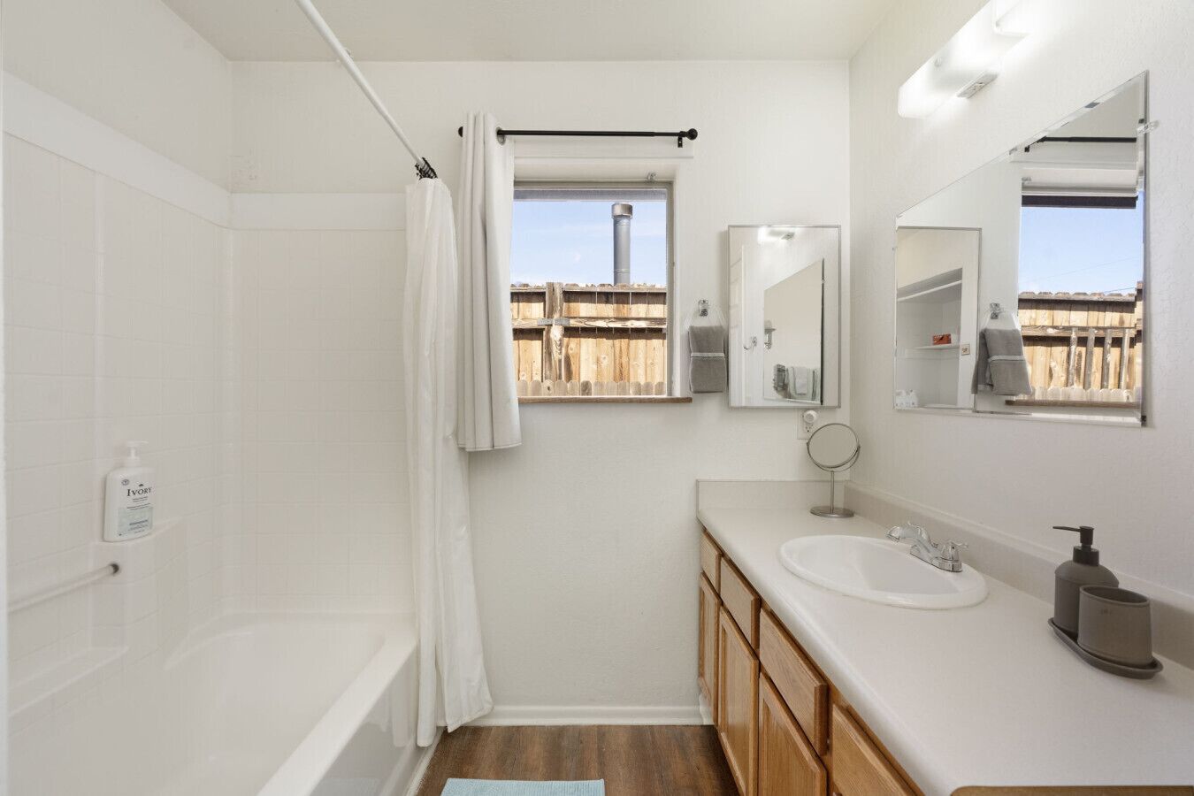Combined shower/tub, hair dryer
