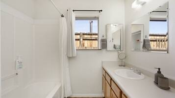 Combined shower/tub, hair dryer