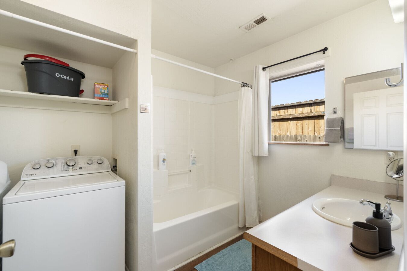 Combined shower/tub, hair dryer