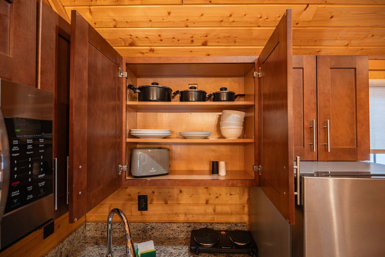 Fridge, microwave, stovetop, toaster