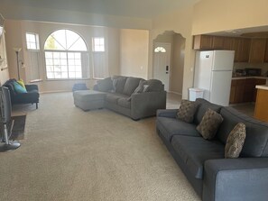 Smart TV, fireplace, video games, DVD player