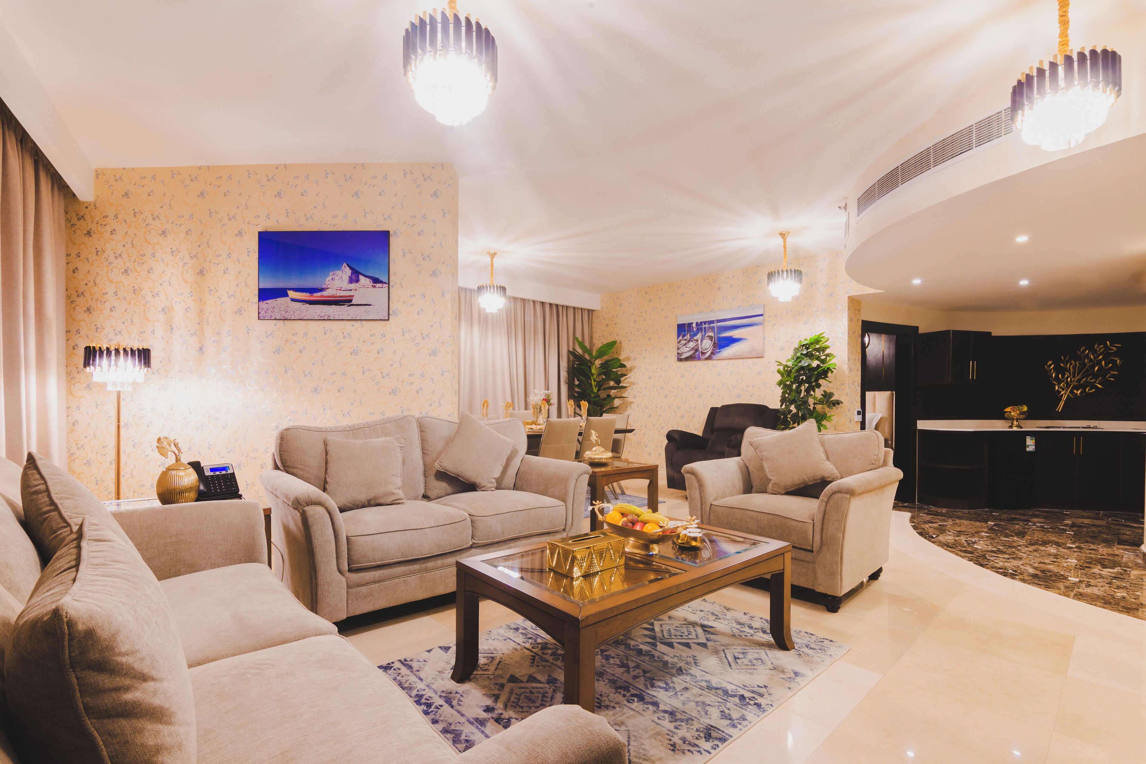 Royal Suite, 2 Bedrooms | Living area | 55-inch Smart TV with satellite channels, TV