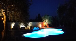 Seasonal outdoor pool, pool umbrellas, sun loungers