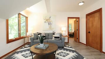 Smart TV, fireplace, video games, books