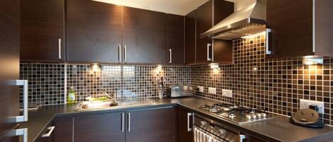 Fridge, microwave, oven, dishwasher