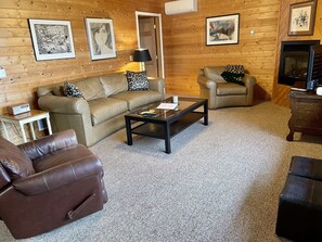 Smart TV, fireplace, DVD player, foosball