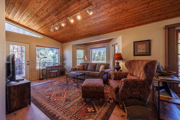 Smart TV, DVD player, books, video library