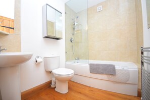 Combined shower/tub, hair dryer