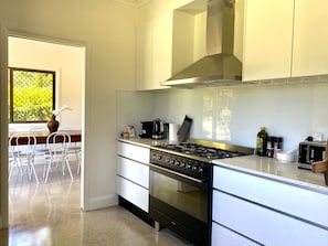Fridge, oven, cookware/dishes/utensils, spices