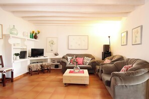 Una televisión, una chimenea, un reproductor de DVD