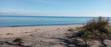 Beach nearby, sun loungers
