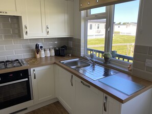 Full-size fridge, microwave, oven, stovetop