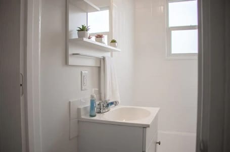 Hair dryer, towels, soap, shampoo. Cozy Downtown Apartment: Pet-Friendly Retreat