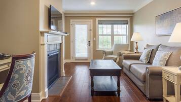 Smart TV, fireplace, DVD player, foosball