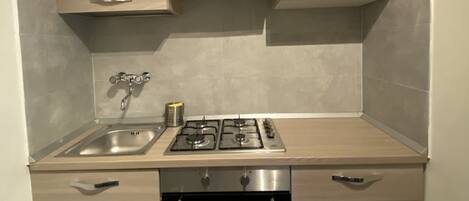 Fridge, microwave, oven, coffee/tea maker