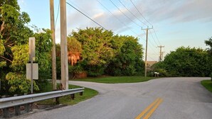 A rural road with a guardrail, utility poles, and lush greenery. - A private waterfront Lake Ida setting located in the middle of 23 acres (Boynton Beach)