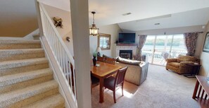 Smart TV, fireplace, DVD player