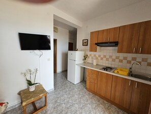 Fridge, stovetop, dishwasher, cookware/dishes/utensils