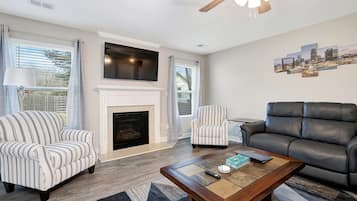 TV, fireplace, offices