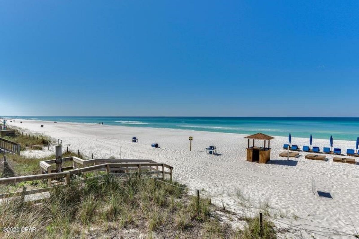 On the beach, sun-loungers, beach towels