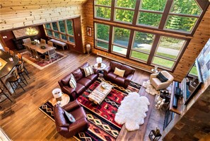 Smart TV, fireplace, foosball, books