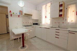 Kühlschrank, Mikrowelle, Herdplatte, Kochgeschirr/Geschirr/Besteck