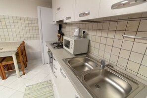 Fridge, microwave, stovetop, electric kettle