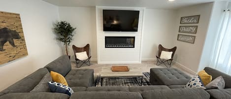 Smart TV, fireplace, video games, table football