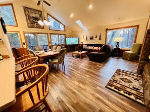 Smart TV, fireplace, table football, ping pong