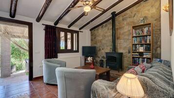 Een televisie, een open haard, videogames en een dvd-speler