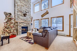 Smart TV, fireplace, DVD player, stereo