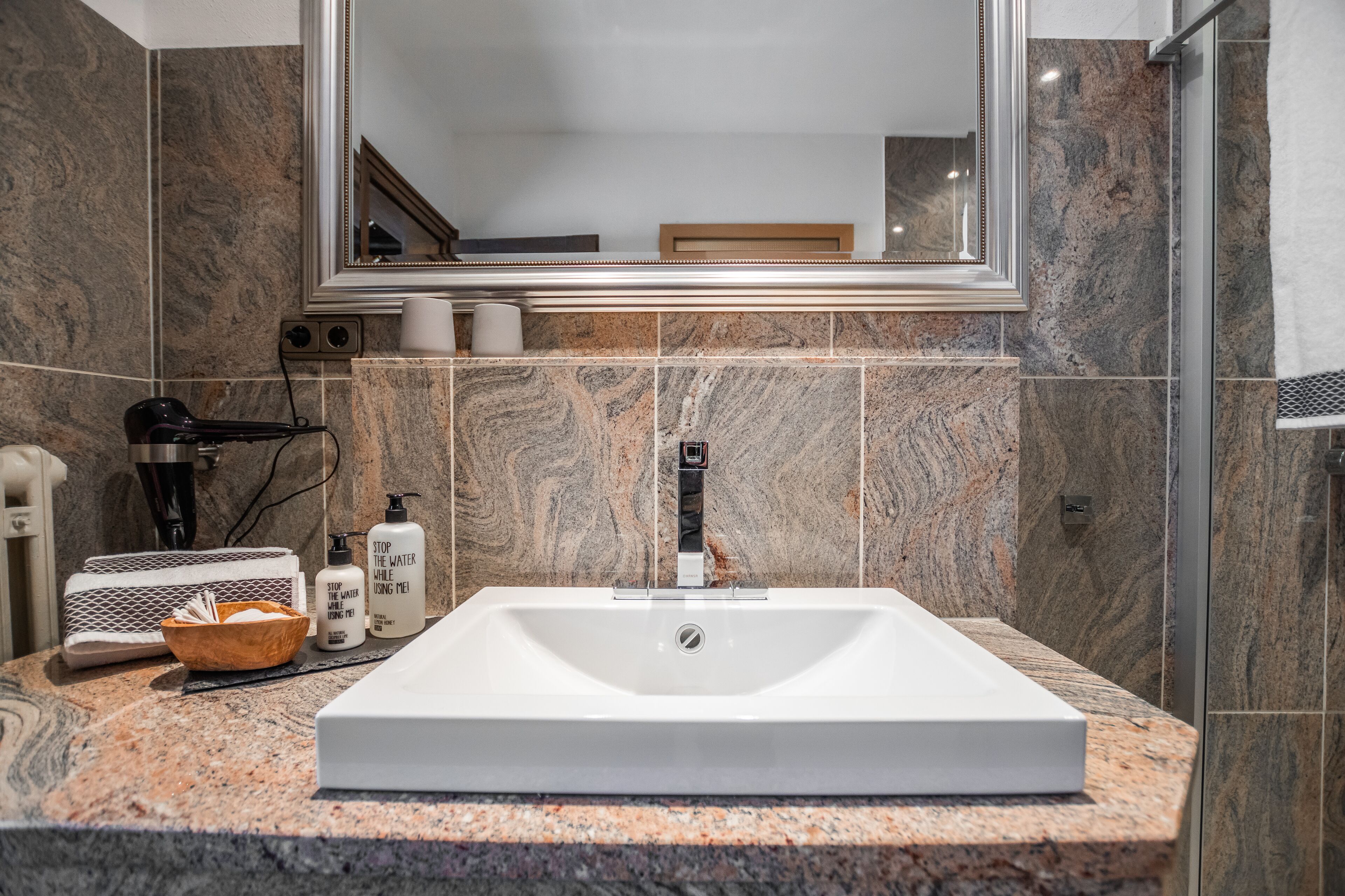 apartment | bathroom | shower, hair dryer, bathrobes, slippers