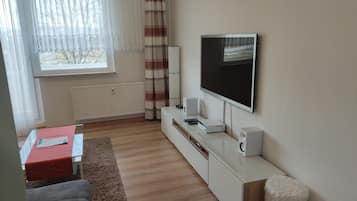 Smart-tv, een dvd-speler, boeken en een filmbibliotheek